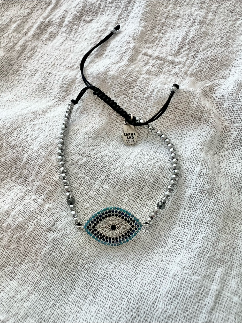 Silver Beaded Evil Eye Bracelet with Turquoise Accents